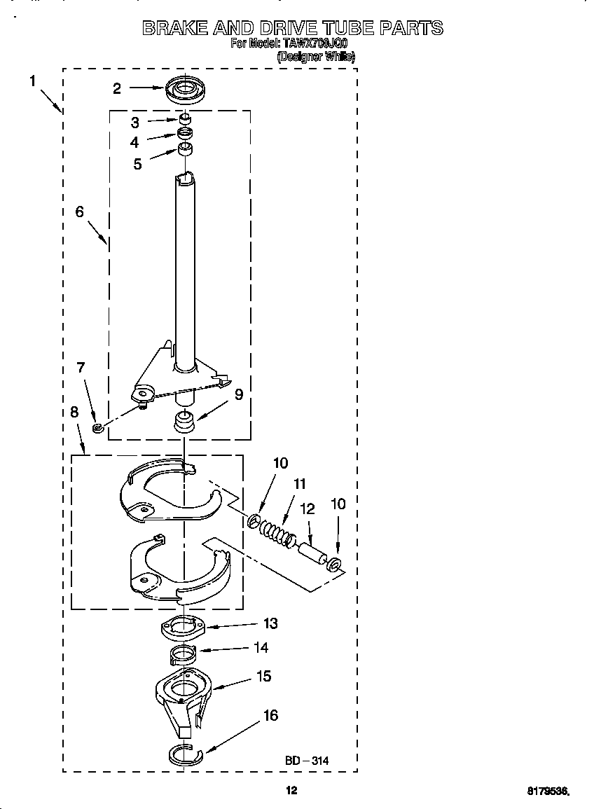 Estate TAWX700JQ0 brake and drive tube diagram