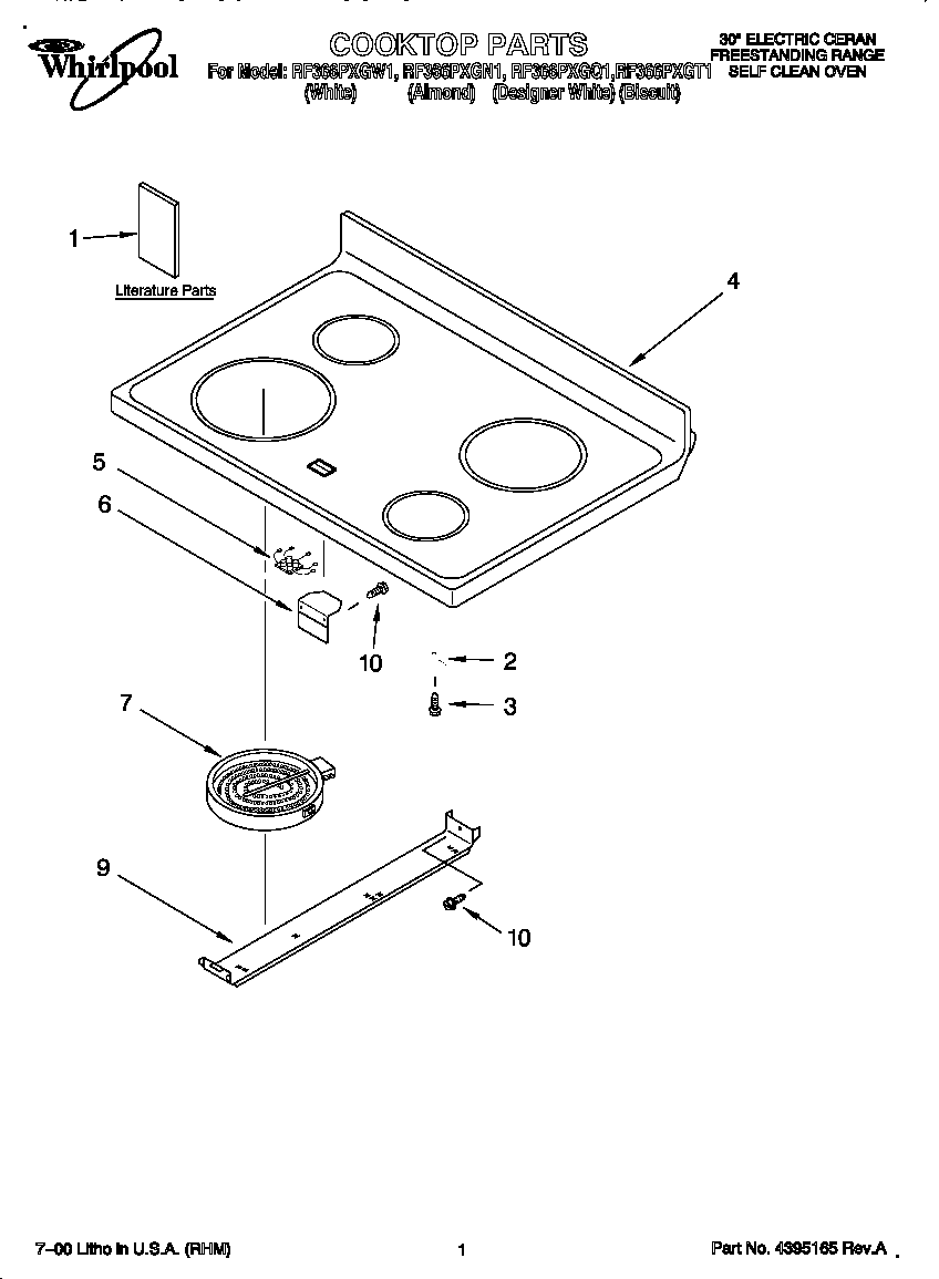 Whirlpool RF366PXGT1 cooktop diagram