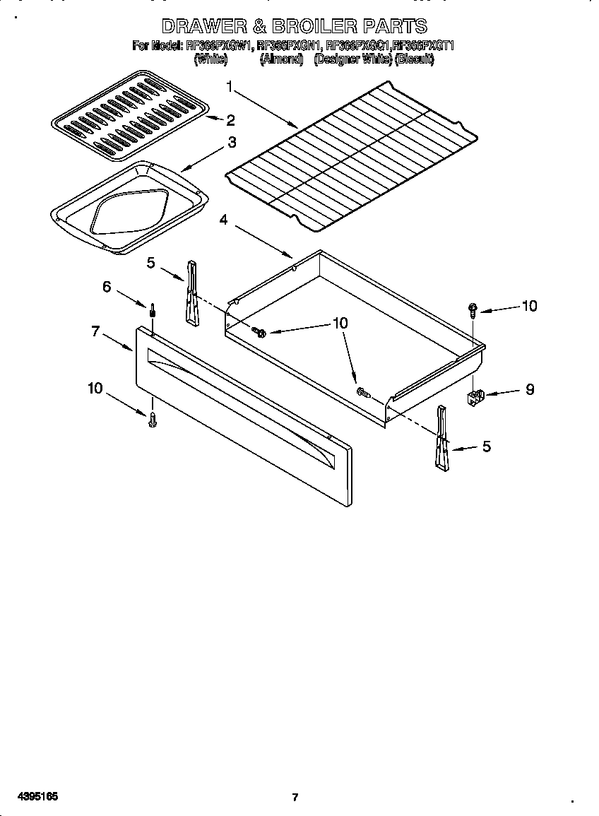 Whirlpool RF366PXGT1 drawer and broiler diagram