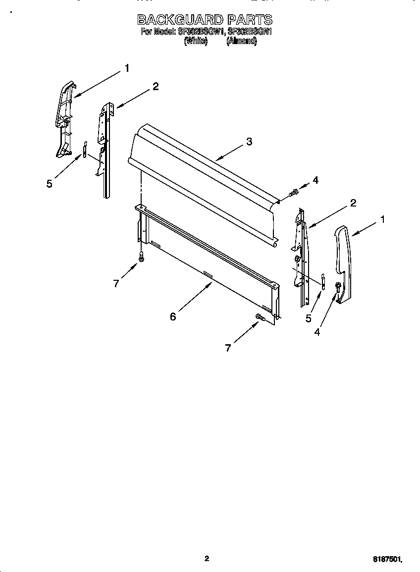 Whirlpool SF302BSGW1 backguard diagram