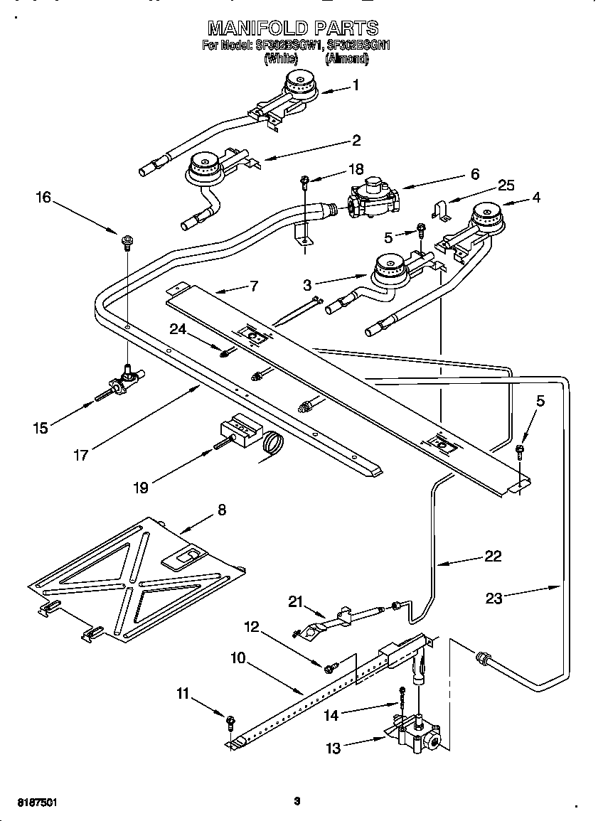 Whirlpool SF302BSGW1 manifold diagram