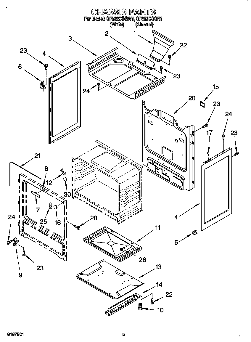 Whirlpool SF302BSGW1 chassis diagram