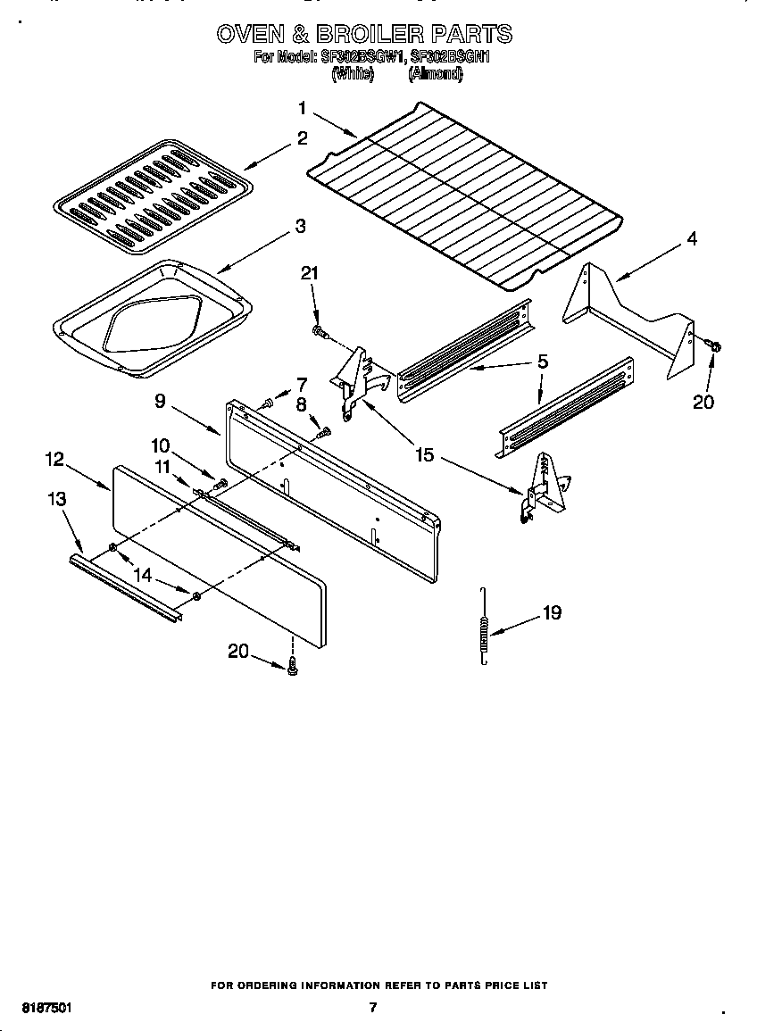 Whirlpool SF302BSGW1 oven and broiler diagram