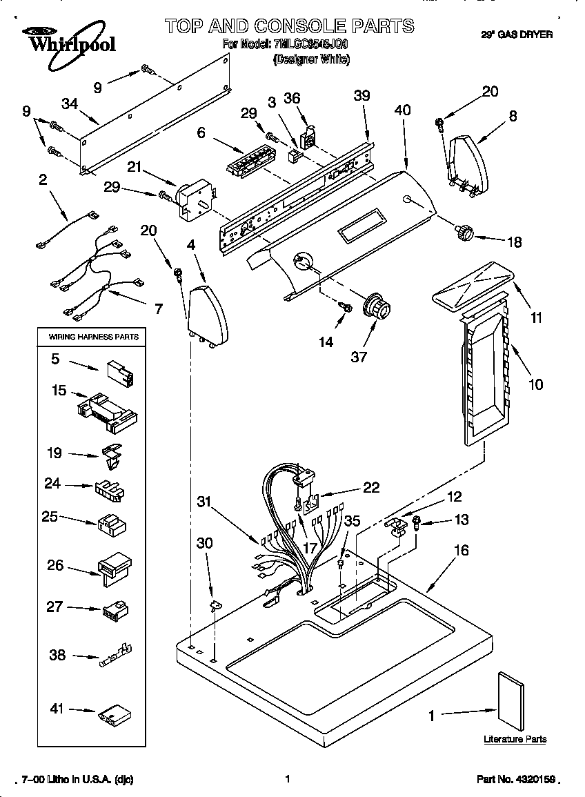 Whirlpool 7MLGC9545JQ0 top and console diagram