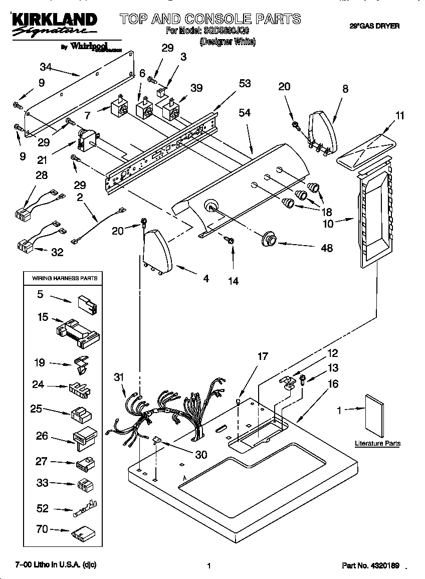 Kirkland SGDS800JQ0 top and console diagram