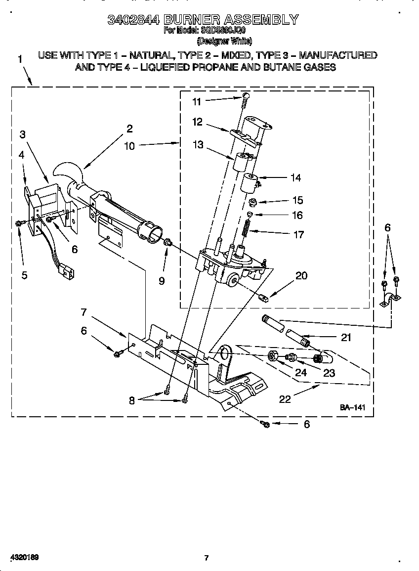 Kirkland SGDS800JQ0 3402844 burner assembly diagram