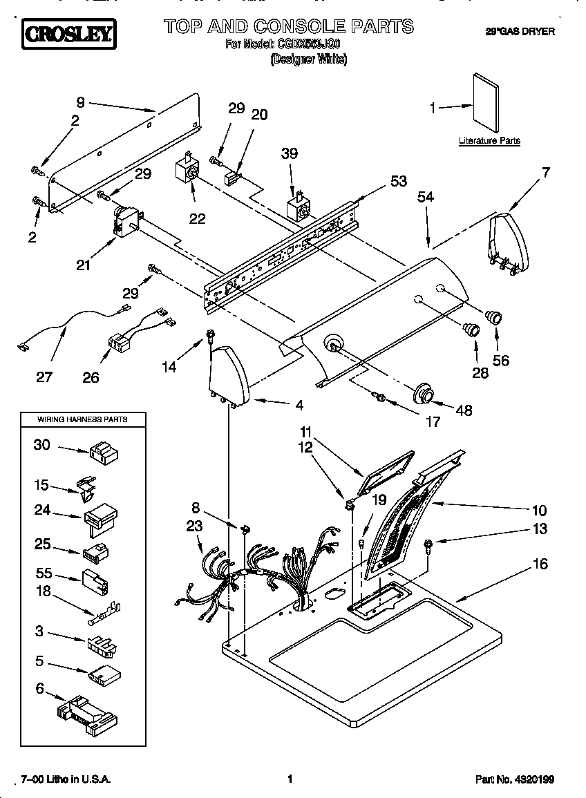 Crosley CGDX563JQ0 top and console diagram