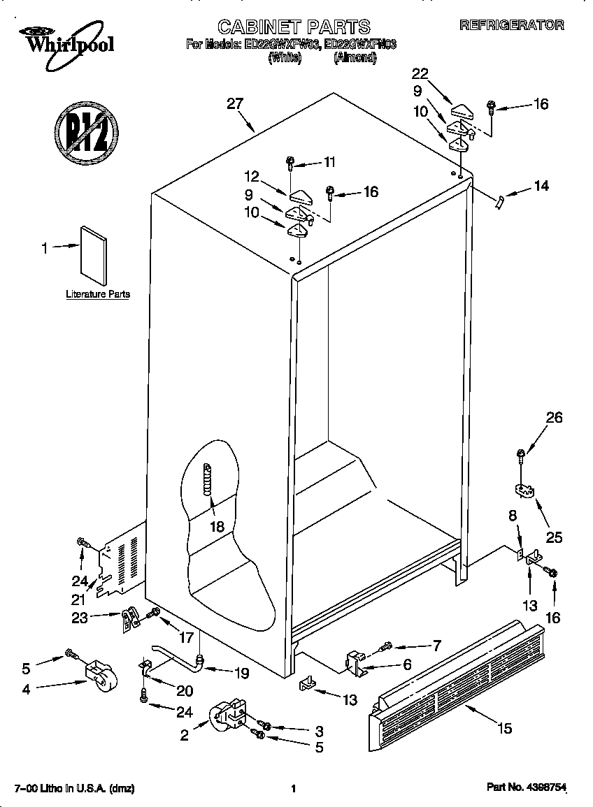 Whirlpool ED22GWXFW03 cabinet diagram