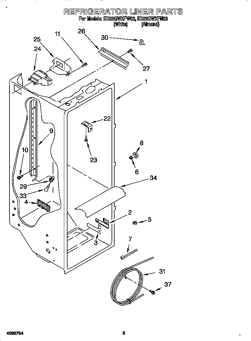 Whirlpool ED22GWXFW03 refrigerator liner diagram