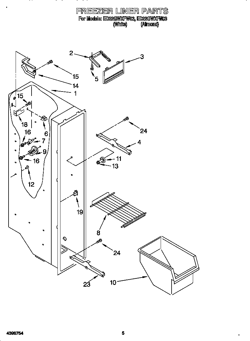 Whirlpool ED22GWXFW03 freezer liner diagram