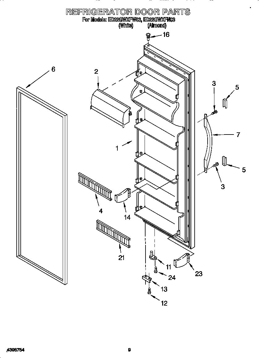 Whirlpool ED22GWXFW03 refrigerator door diagram