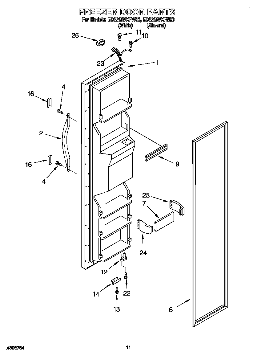 Whirlpool ED22GWXFW03 freezer door diagram
