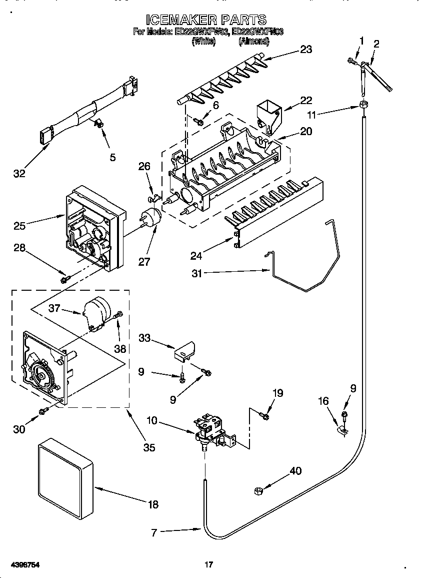 Whirlpool ED22GWXFW03 ice maker diagram