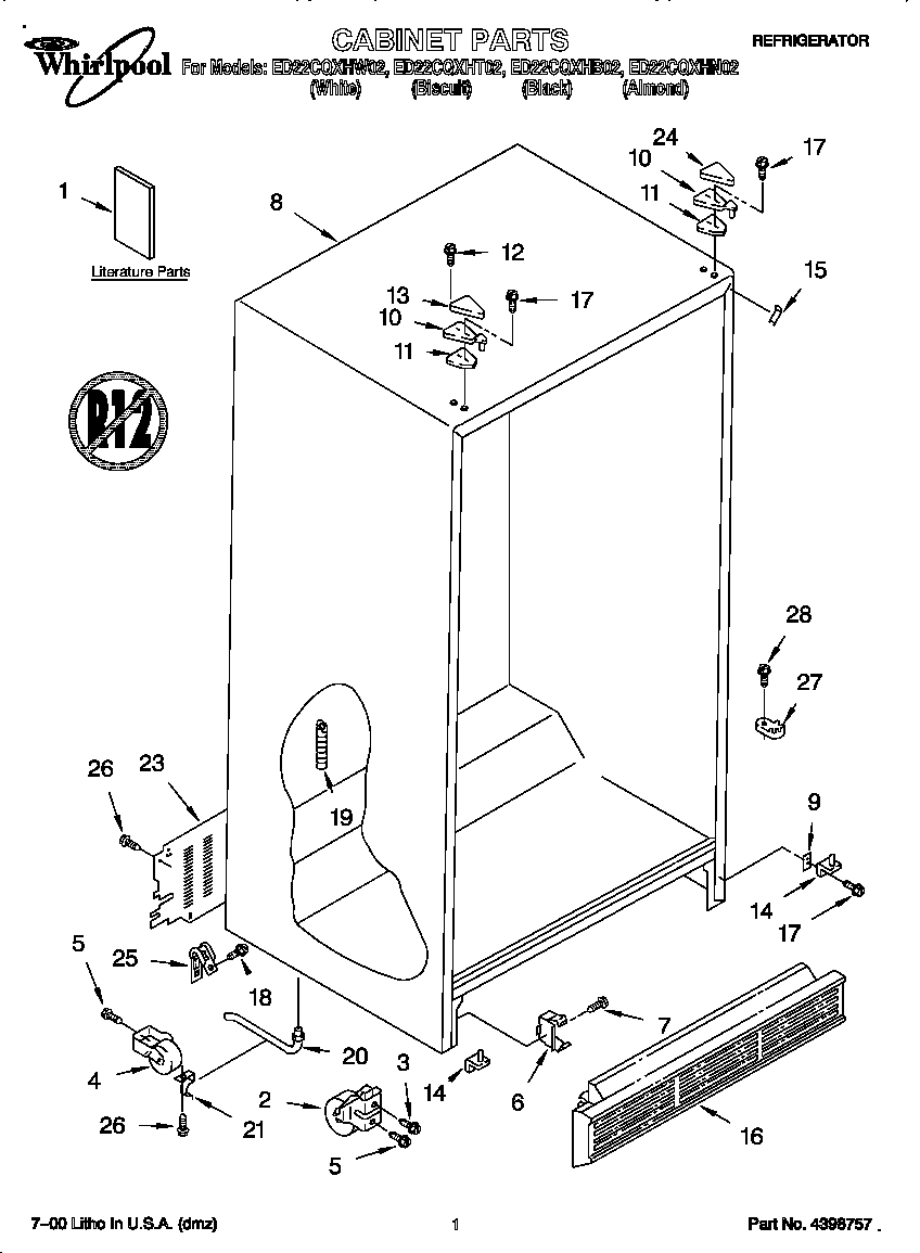 Whirlpool ED22CQXHW02 cabinet diagram