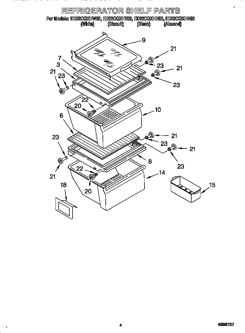 Whirlpool ED22CQXHW02 refrigerator shelf diagram
