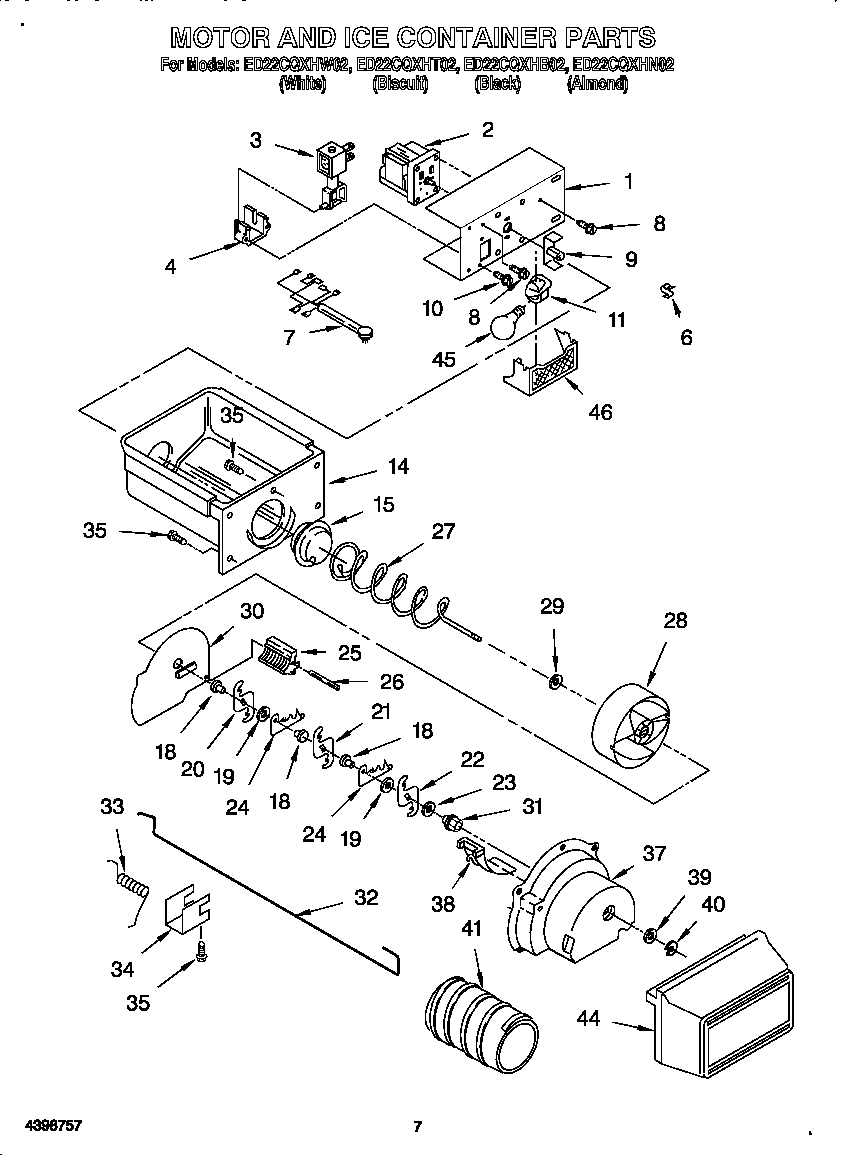 Whirlpool ED22CQXHW02 motor and ice container diagram