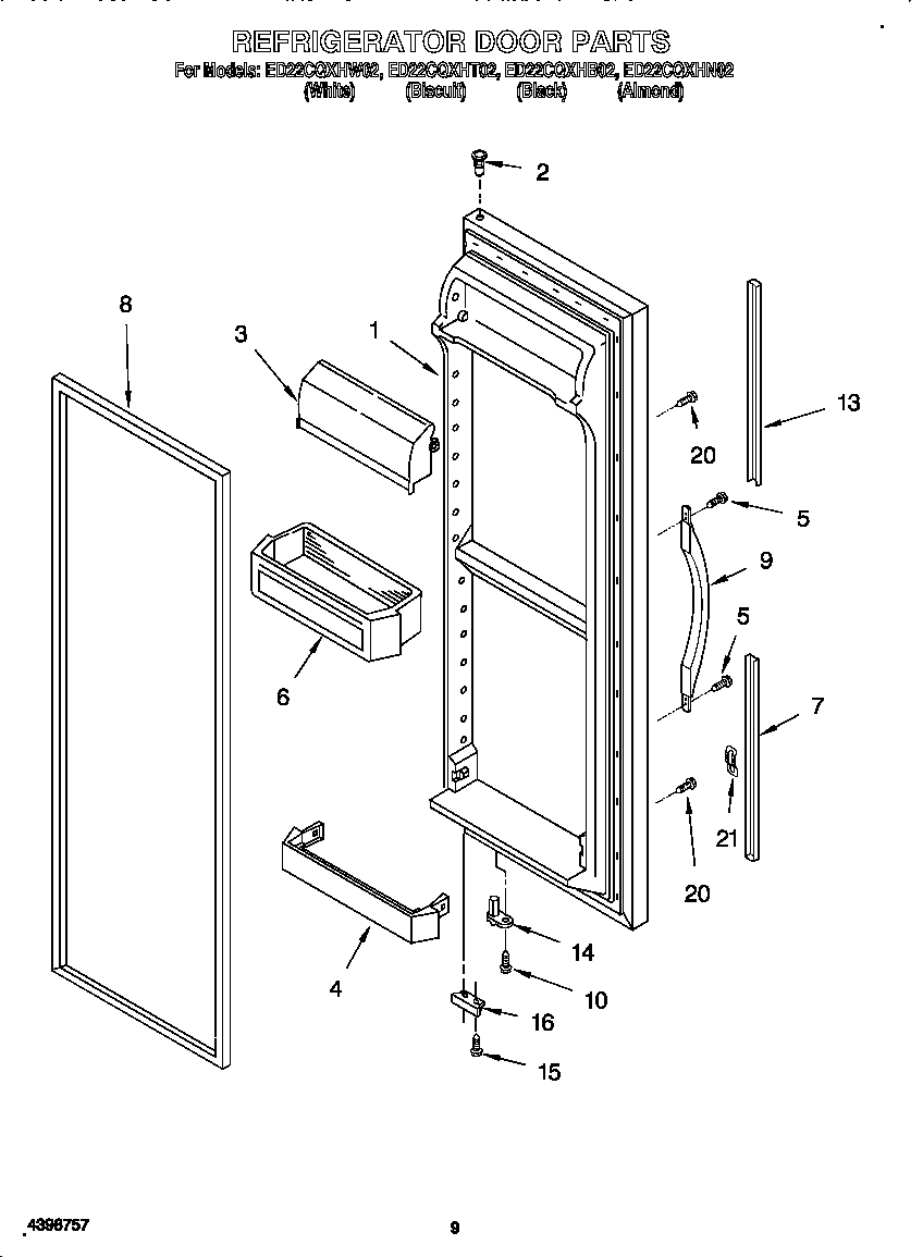 Whirlpool ED22CQXHW02 refrigerator door diagram