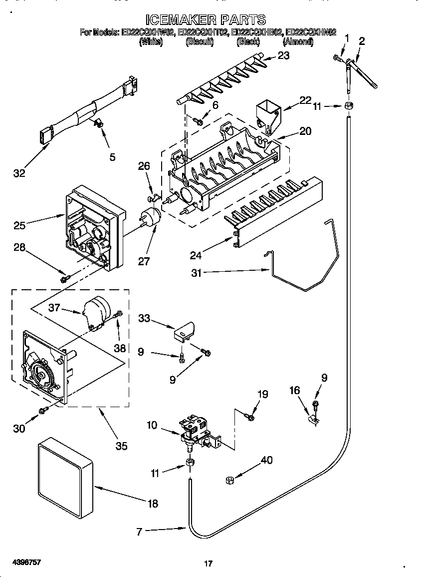 Whirlpool ED22CQXHW02 ice maker diagram