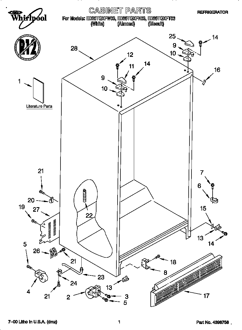 Whirlpool ED20TQXFW03 cabinet diagram