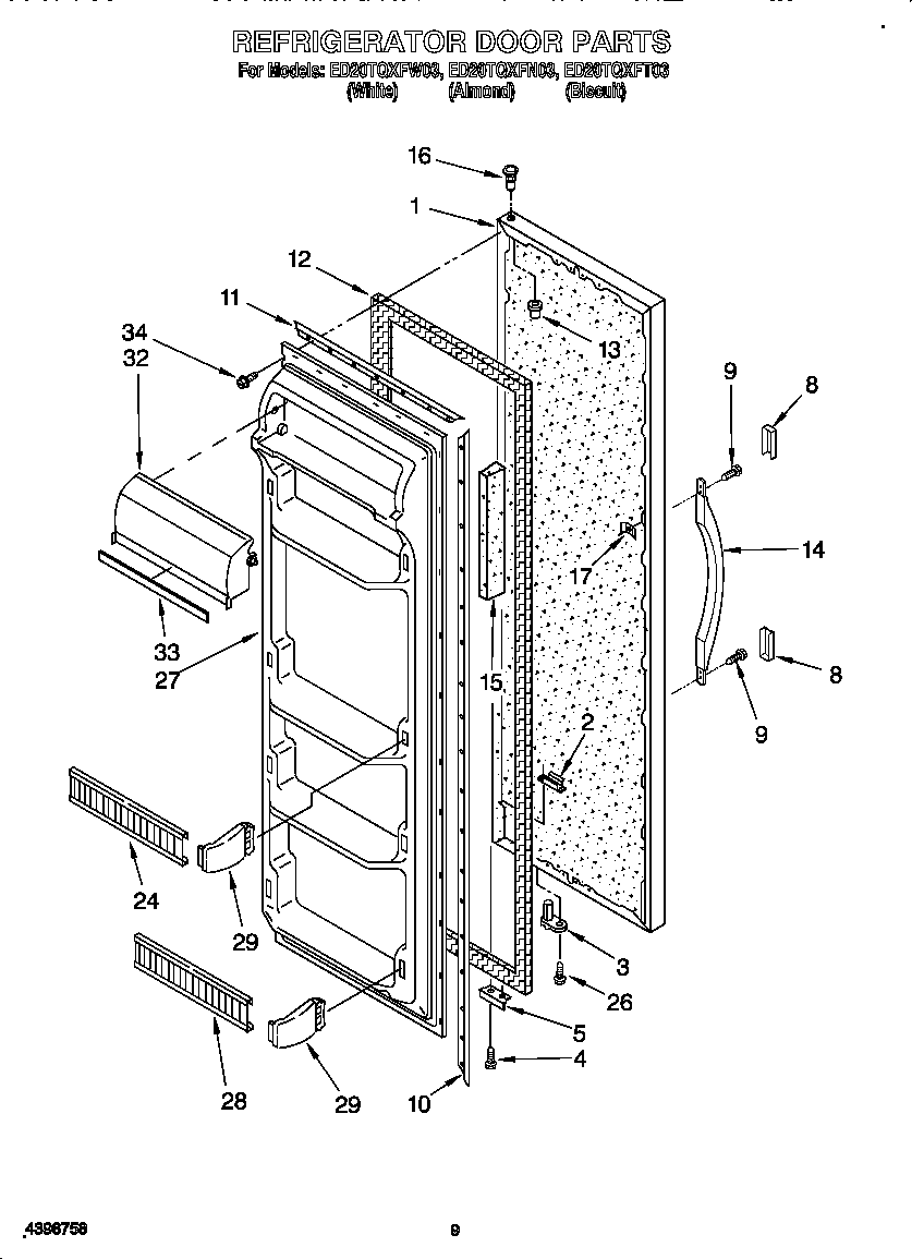 Whirlpool ED20TQXFW03 refrigerator door diagram