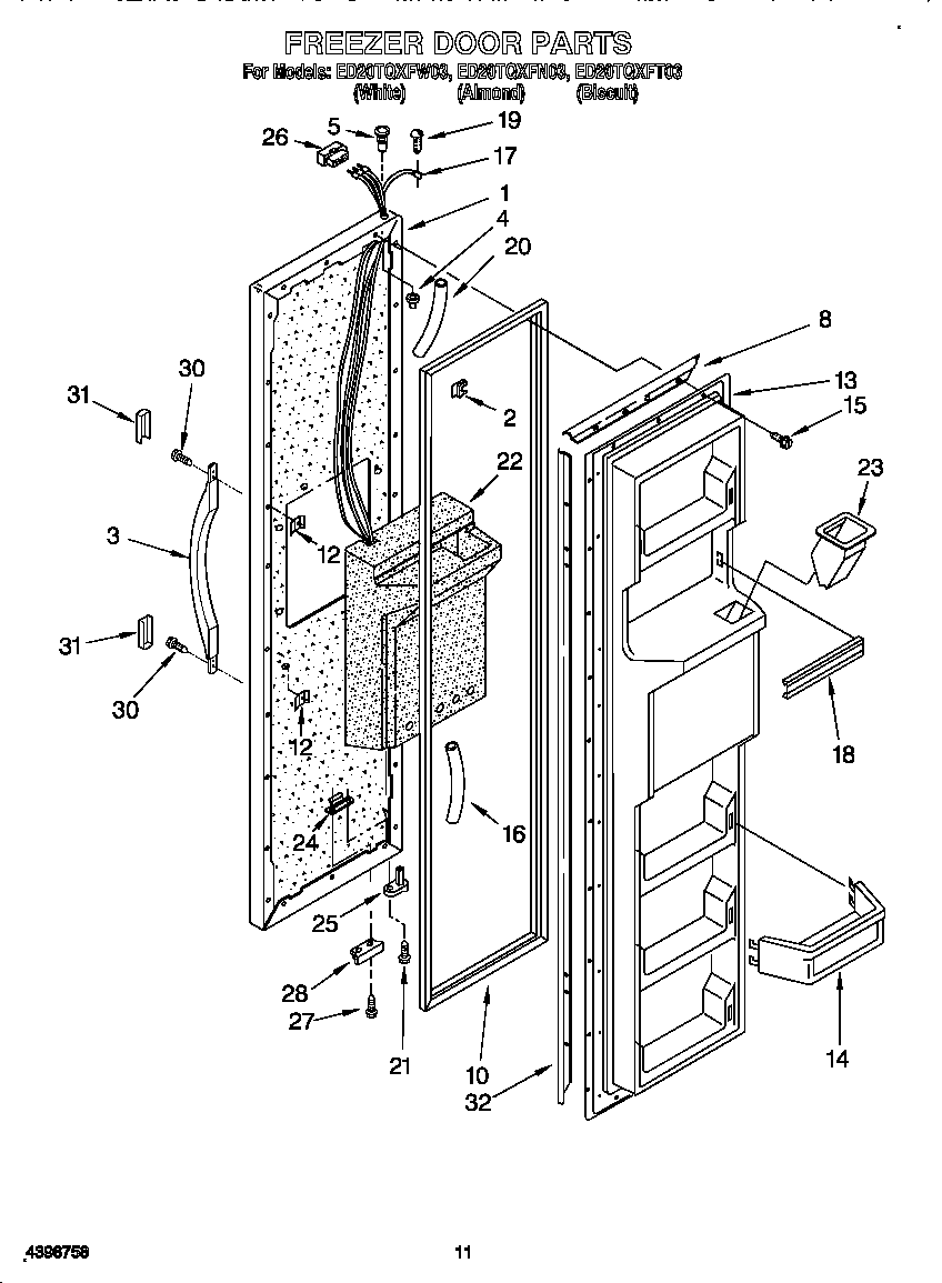 Whirlpool ED20TQXFW03 freezer door diagram