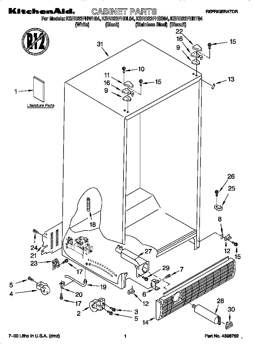 KitchenAid KSRB22FHBL04 cabinet diagram