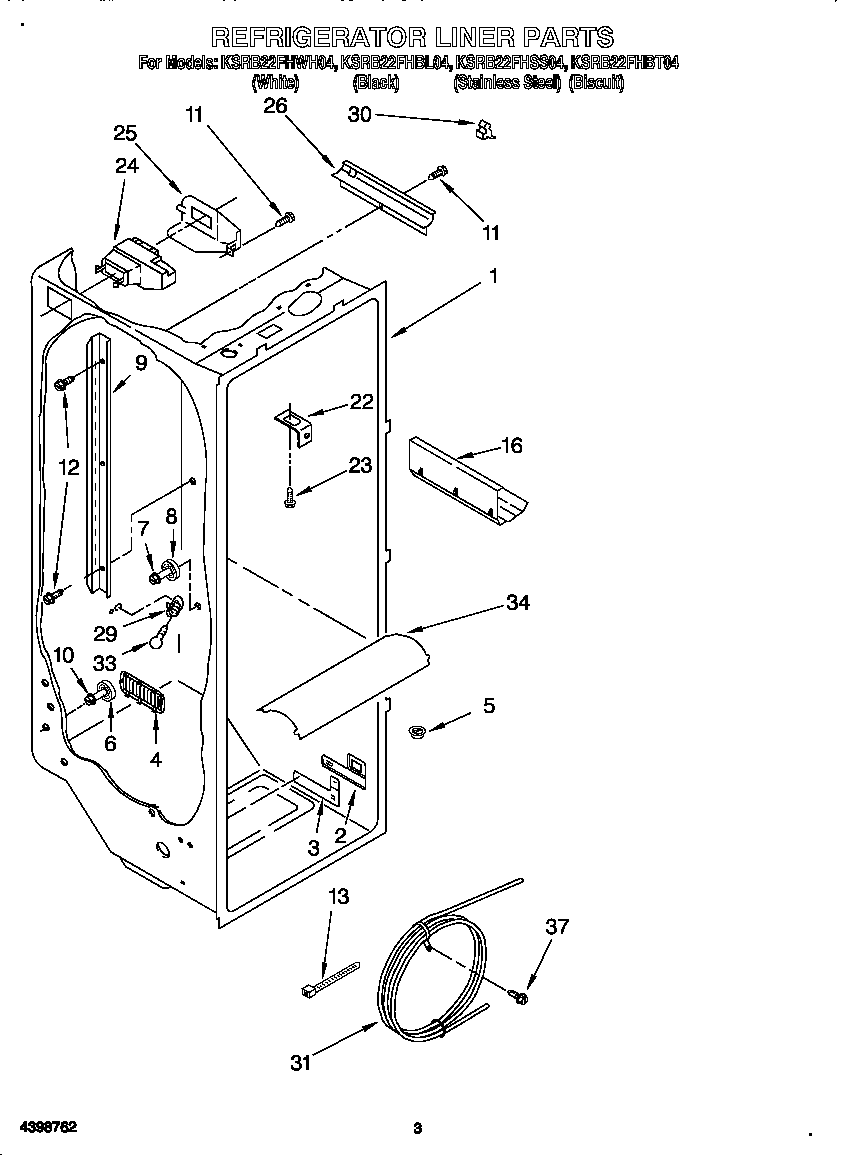 KitchenAid KSRB22FHBL04 refrigerator liner diagram