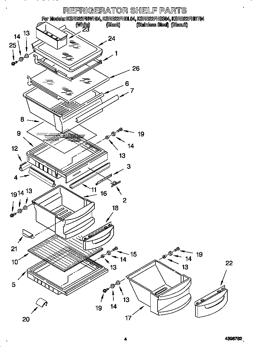 KitchenAid KSRB22FHBL04 refrigerator shelf diagram