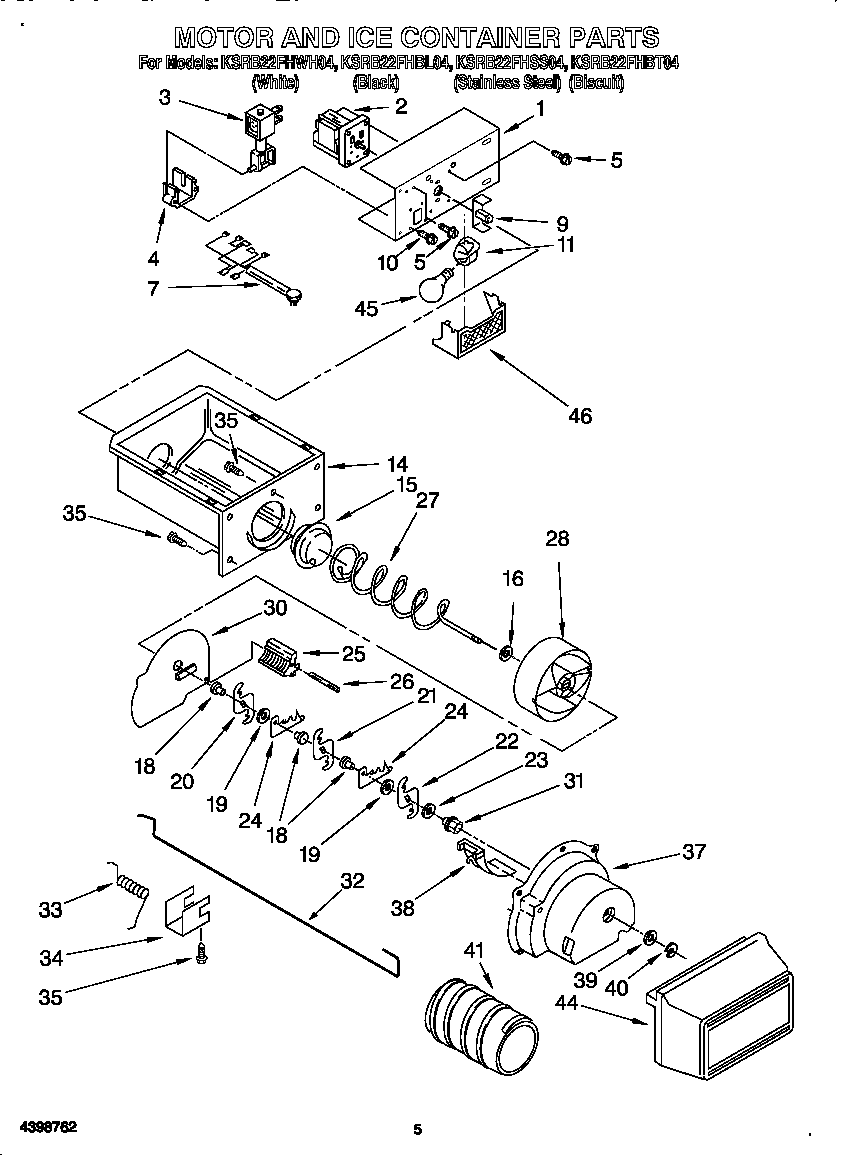 KitchenAid KSRB22FHBL04 motor and ice container diagram