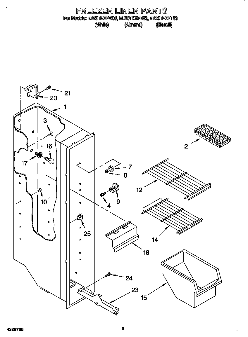 Whirlpool ED20TKXFN03 freezer liner diagram