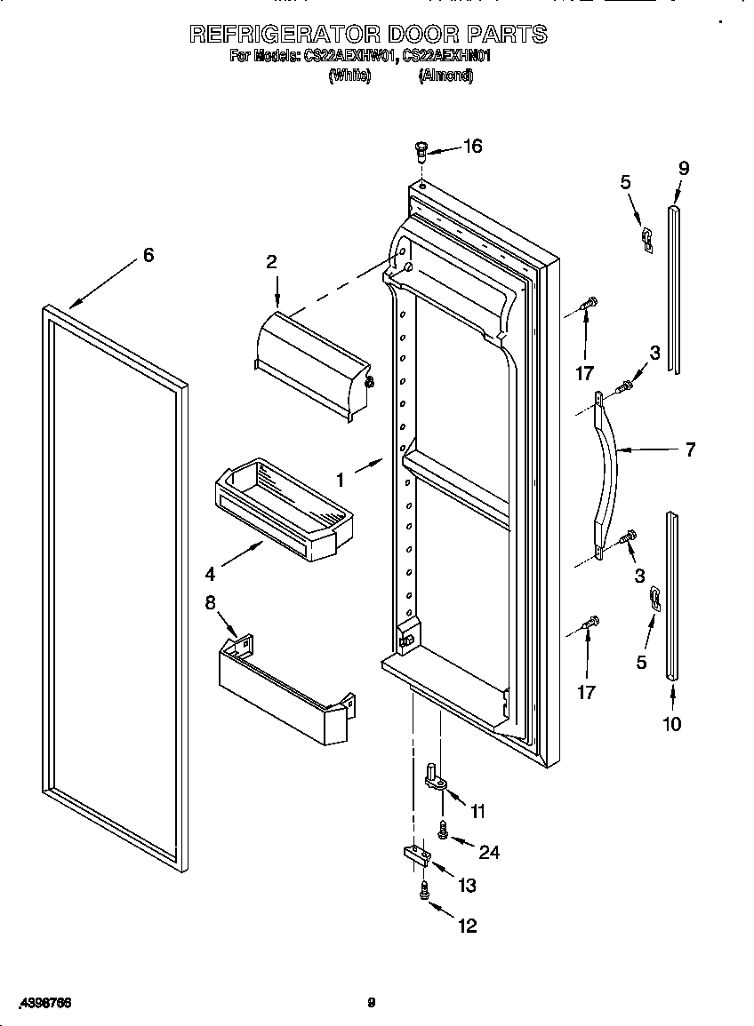 Crosley CS22AEXHW01 refrigerator door diagram