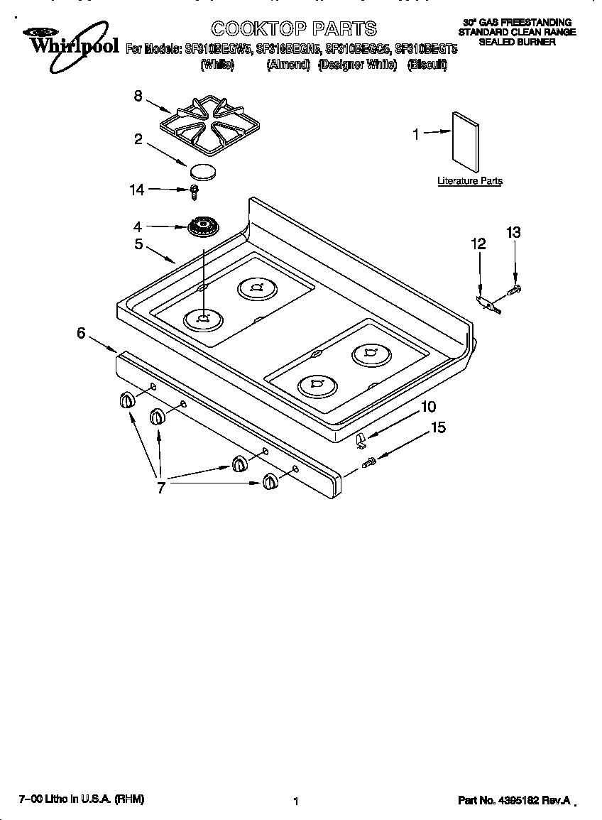 Whirlpool SF310BEGT5 cooktop diagram