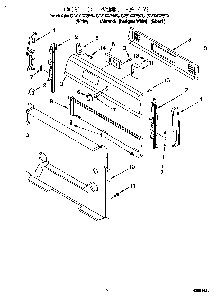 Whirlpool SF310BEGT5 control panel diagram