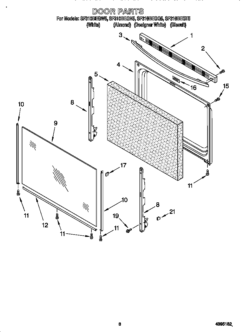 Whirlpool SF310BEGT5 door diagram