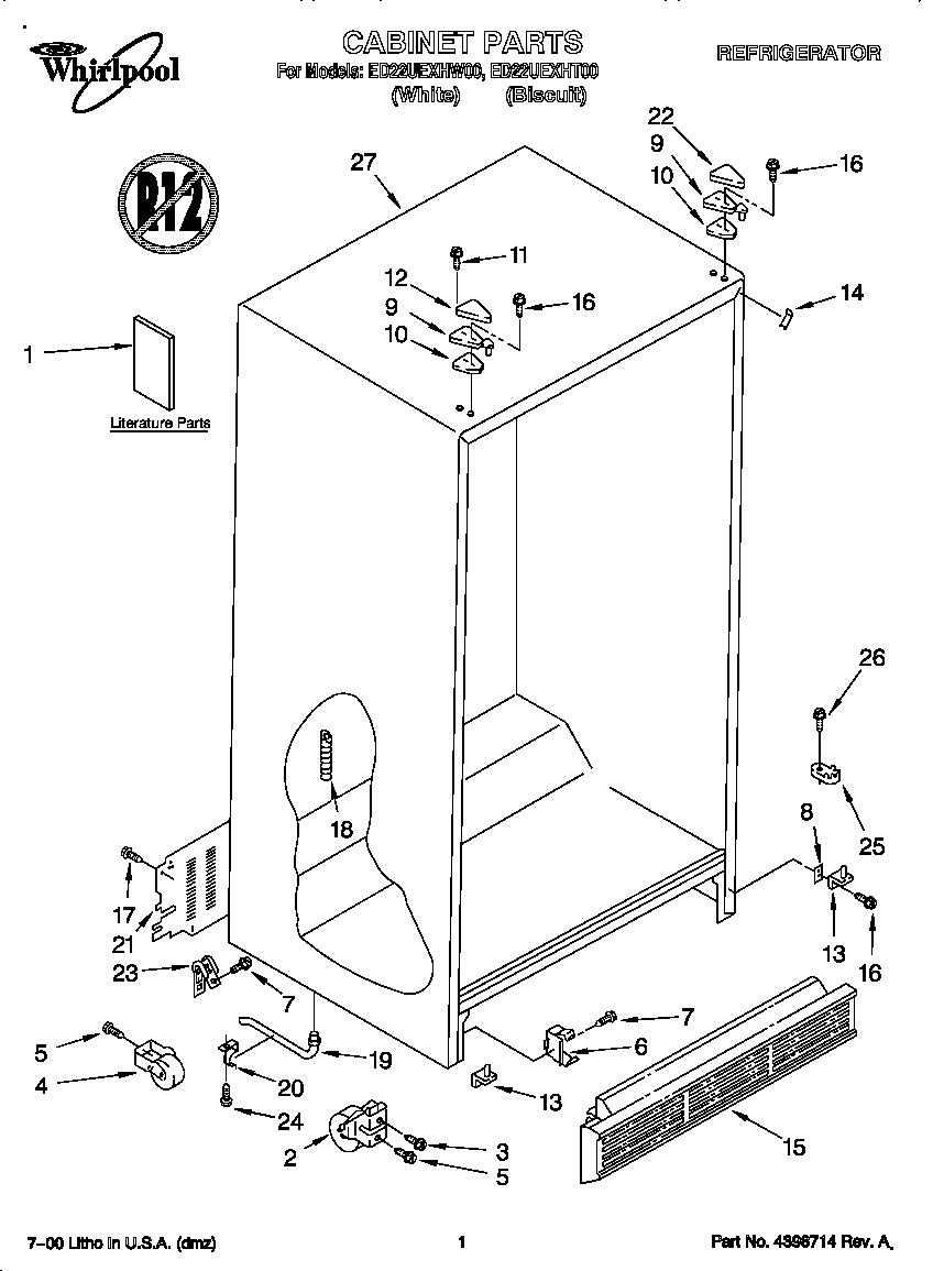 Whirlpool ED22UEXHW00 cabinet diagram
