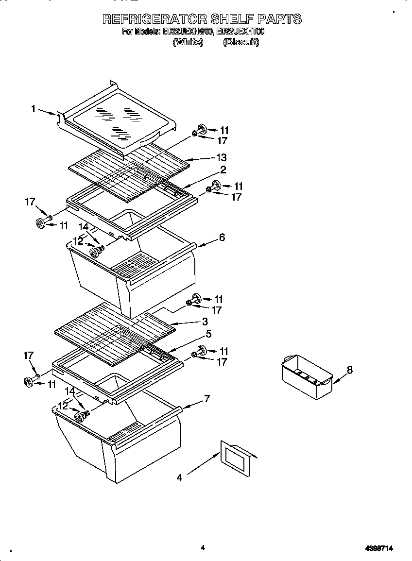 Whirlpool ED22UEXHW00 refrigerator shelf diagram