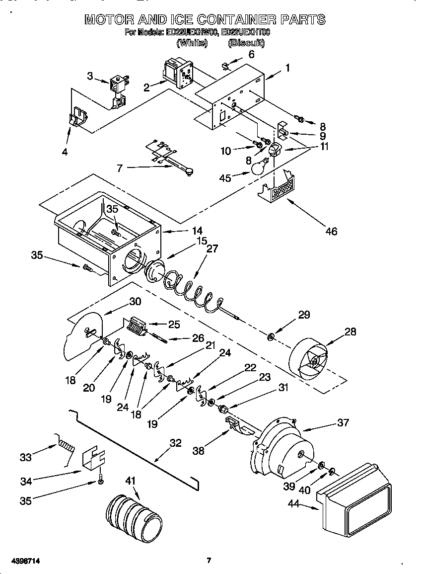 Whirlpool ED22UEXHW00 motor and ice container diagram