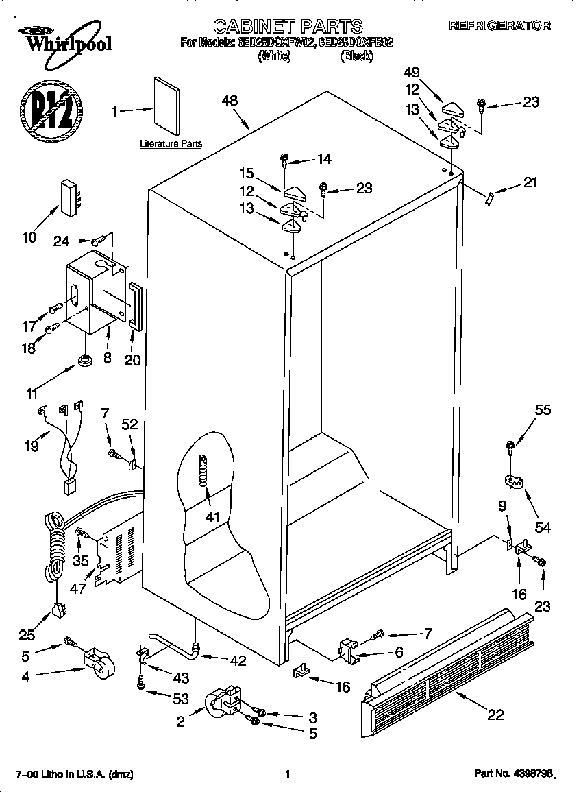 Whirlpool 6ED25DQXFB02 cabinet diagram