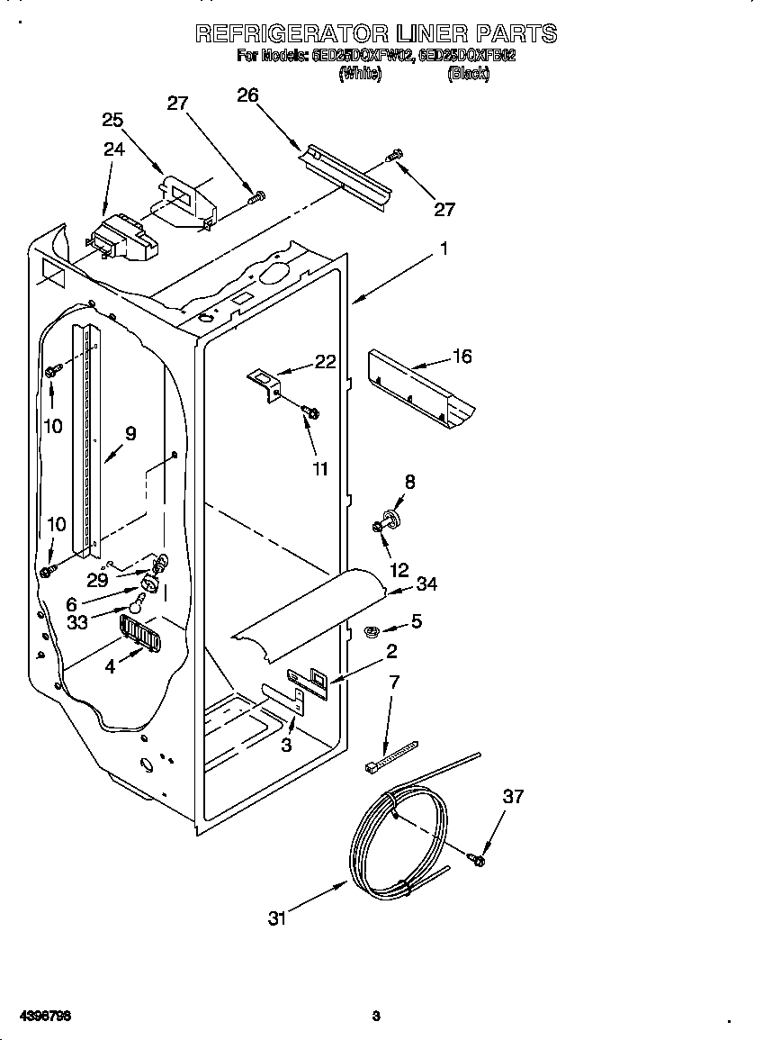 Whirlpool 6ED25DQXFB02 refrigerator liner diagram