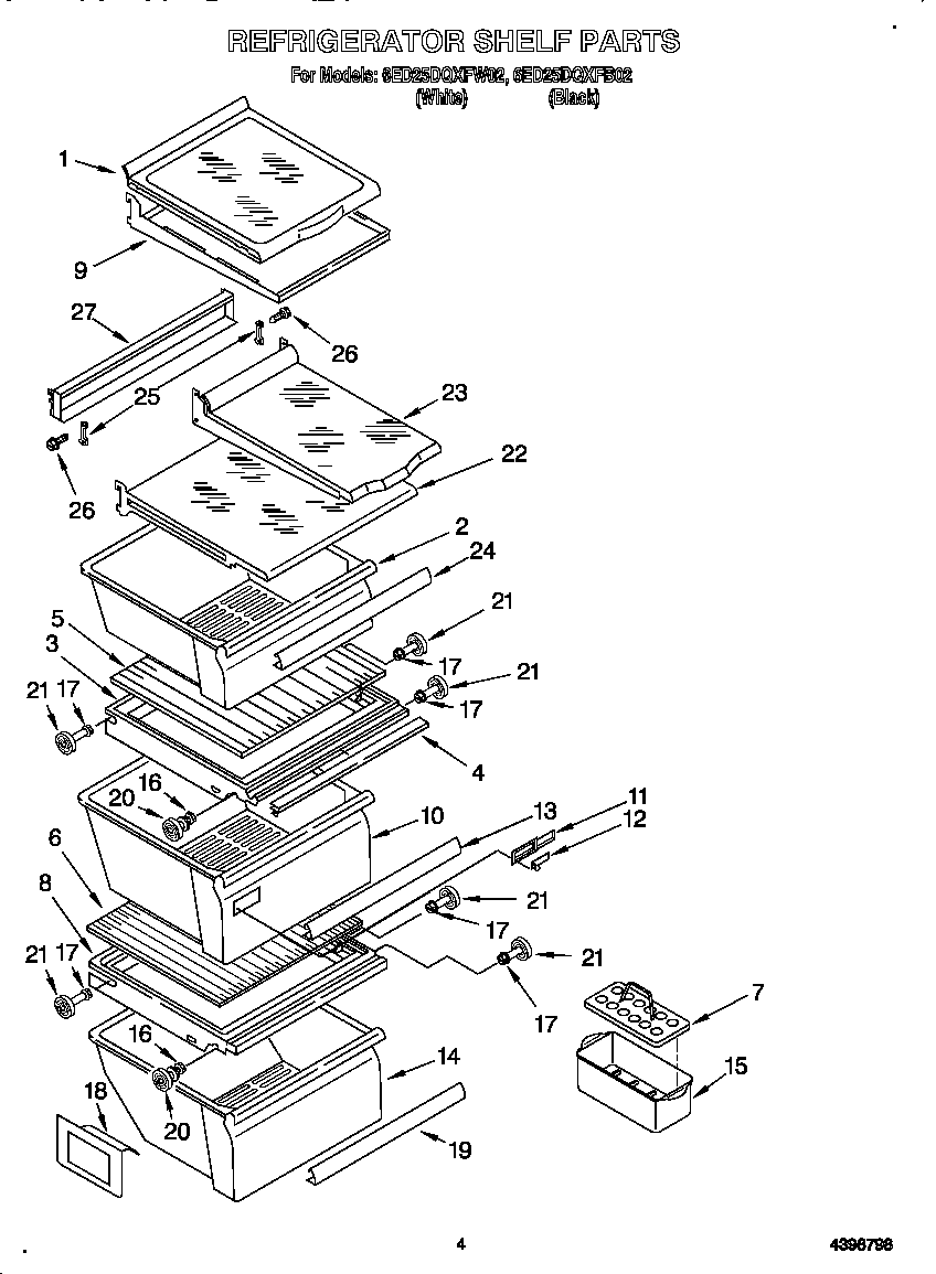 Whirlpool 6ED25DQXFB02 refrigerator shelf diagram
