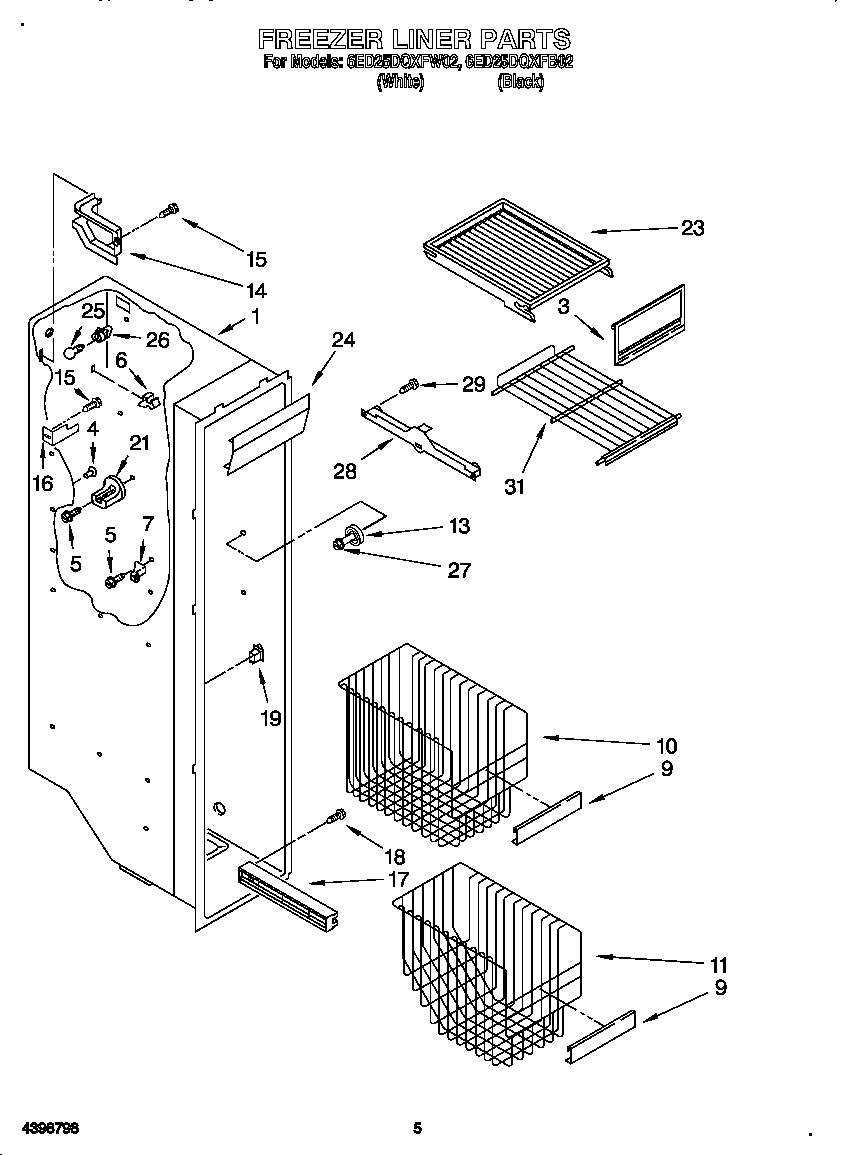 Whirlpool 6ED25DQXFB02 freezer liner diagram