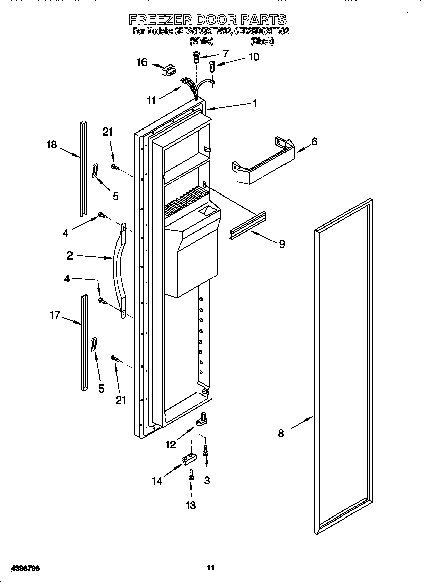 Whirlpool 6ED25DQXFB02 freezer door diagram