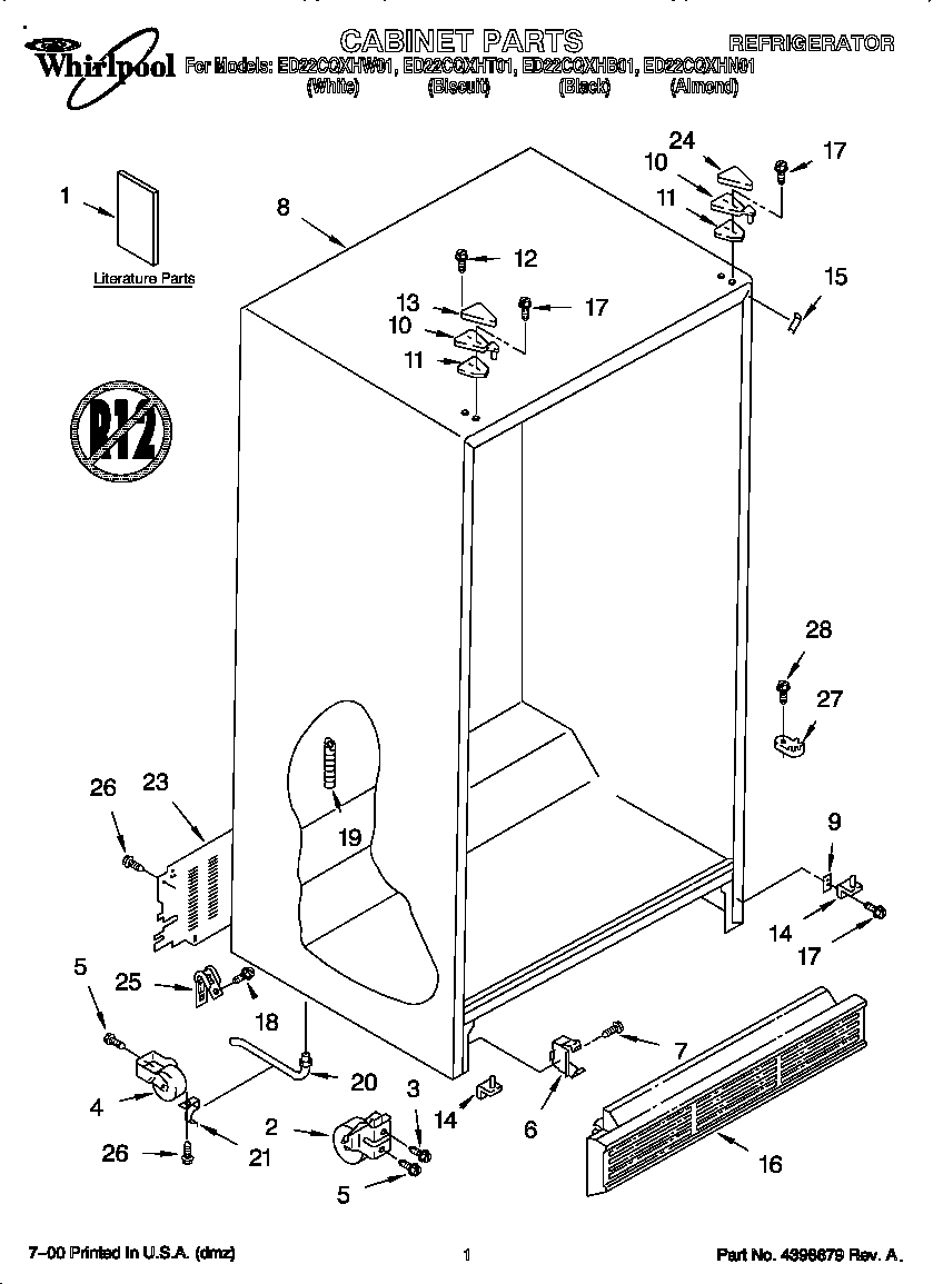 Whirlpool ED22CQXHN01 cabinet diagram