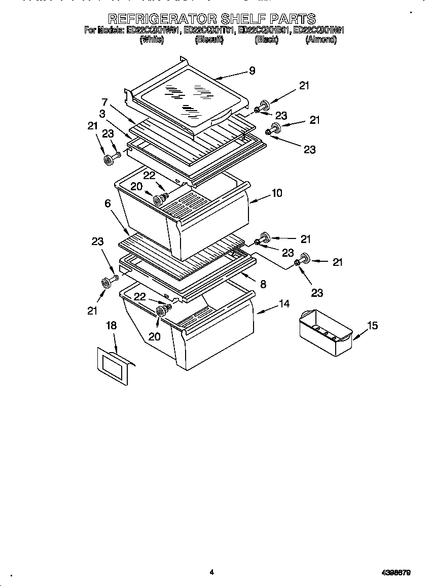 Whirlpool ED22CQXHN01 refrigerator shelf diagram