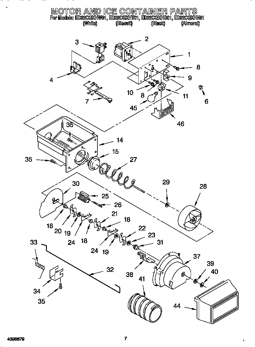 Whirlpool ED22CQXHN01 motor and ice container diagram