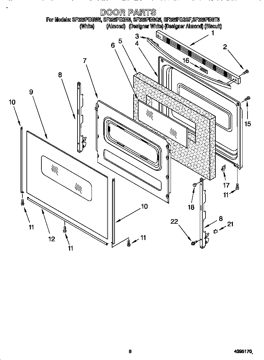 Whirlpool SF325PEGT5 door diagram
