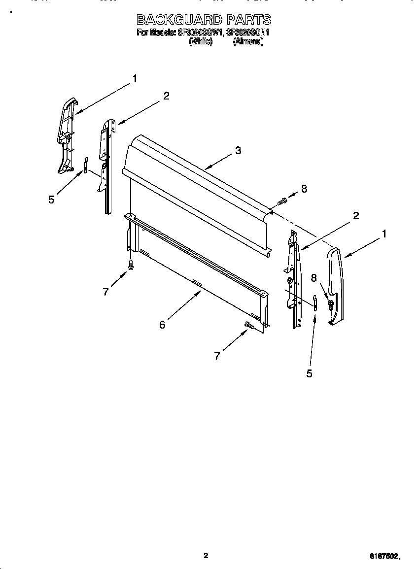 Whirlpool SF3020SGW1 backguard diagram