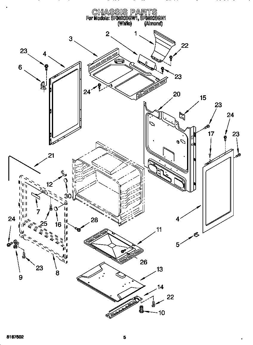 Whirlpool SF3020SGW1 chassis diagram