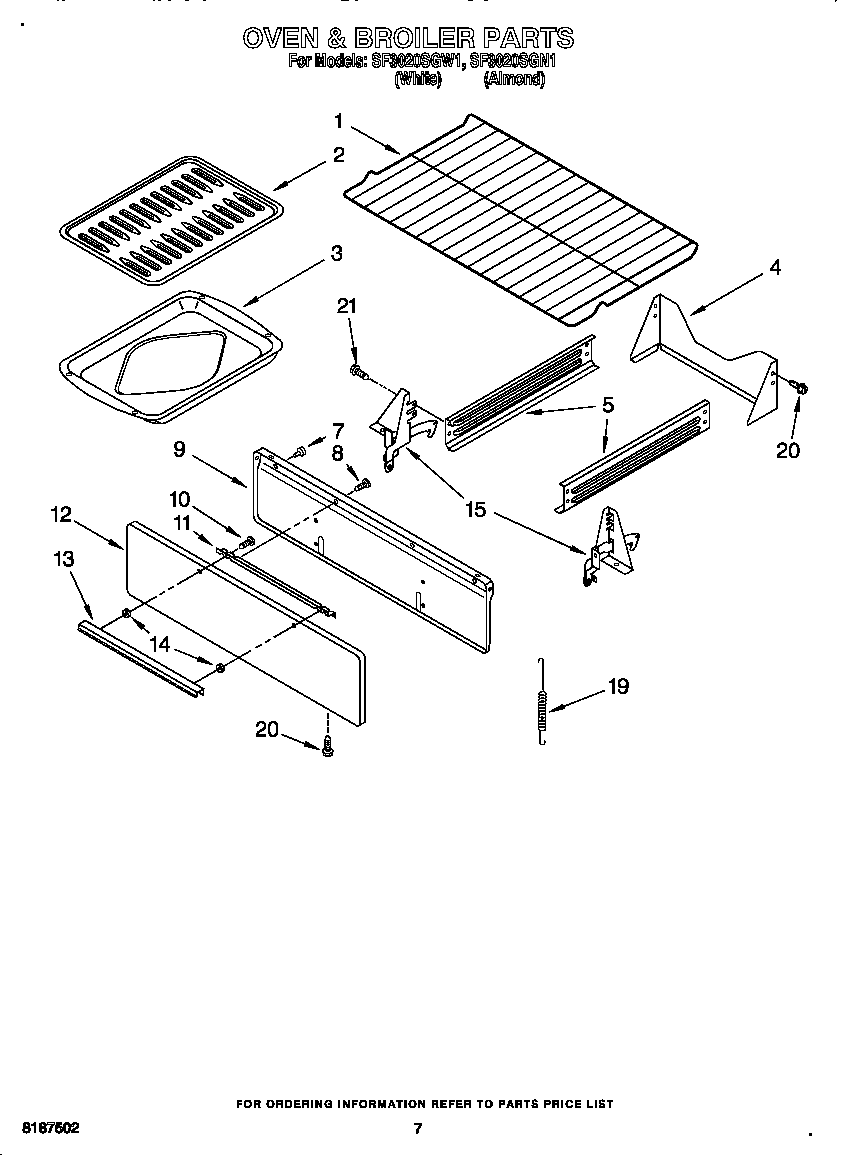 Whirlpool SF3020SGW1 oven and broiler diagram