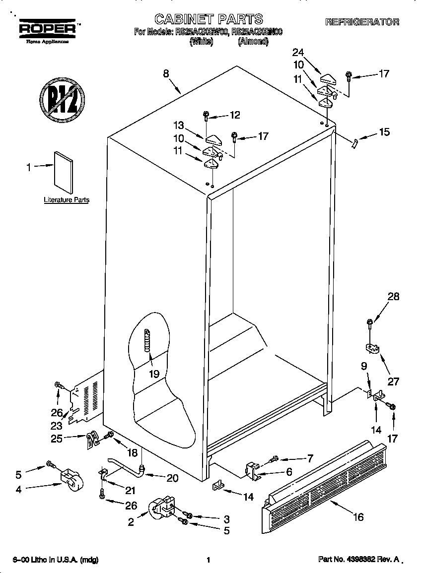 Roper RS25AQXGW00 cabinet diagram